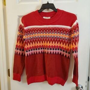 LOFT Fair Isle Sweater Sz M Long Sleeve Pullover NWT Red Soft Classic Warm